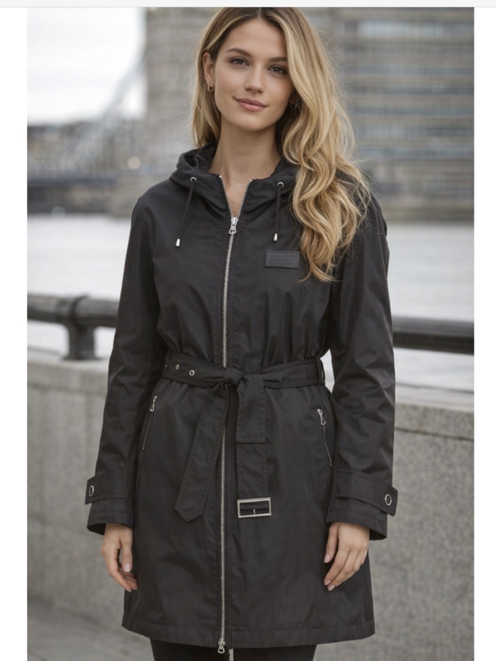 Burberry Knighton Logo Patch Hooded Raincoat | Size 10 | NWT